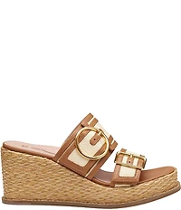 Johnston & Murphy Women's Mallory Double Buckle Raffia Wedge Slide Sandals