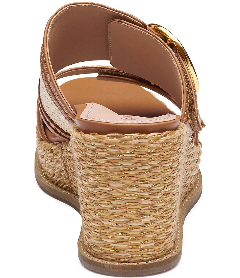 Johnston & Murphy Women's Mallory Double Buckle Raffia Wedge Slide Sandals