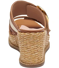 Johnston & Murphy Women's Mallory Double Buckle Raffia Wedge Slide Sandals