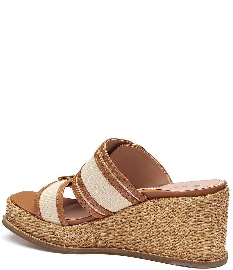 Johnston & Murphy Women's Mallory Double Buckle Raffia Wedge Slide Sandals