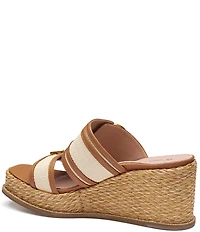 Johnston & Murphy Women's Mallory Double Buckle Raffia Wedge Slide Sandals