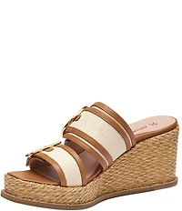 Johnston & Murphy Women's Mallory Double Buckle Raffia Wedge Slide Sandals