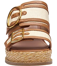 Johnston & Murphy Women's Mallory Double Buckle Raffia Wedge Slide Sandals