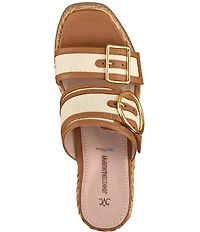 Johnston & Murphy Women's Mallory Double Buckle Raffia Wedge Slide Sandals