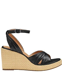 Johnston & Murphy Women's Marcia Leather Cross-Band Espadrille Platform Wedge Sandals
