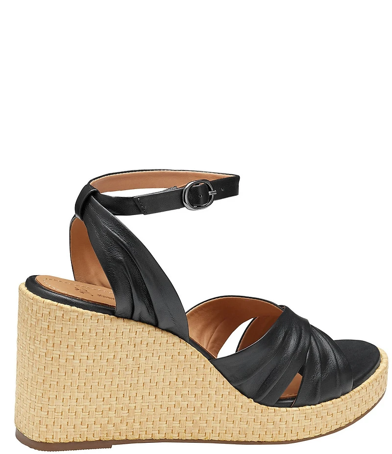 Johnston & Murphy Women's Marcia Leather Cross-Band Espadrille Platform Wedge Sandals