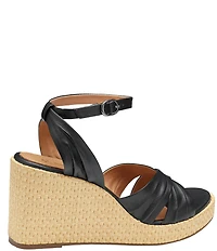 Johnston & Murphy Women's Marcia Leather Cross-Band Espadrille Platform Wedge Sandals