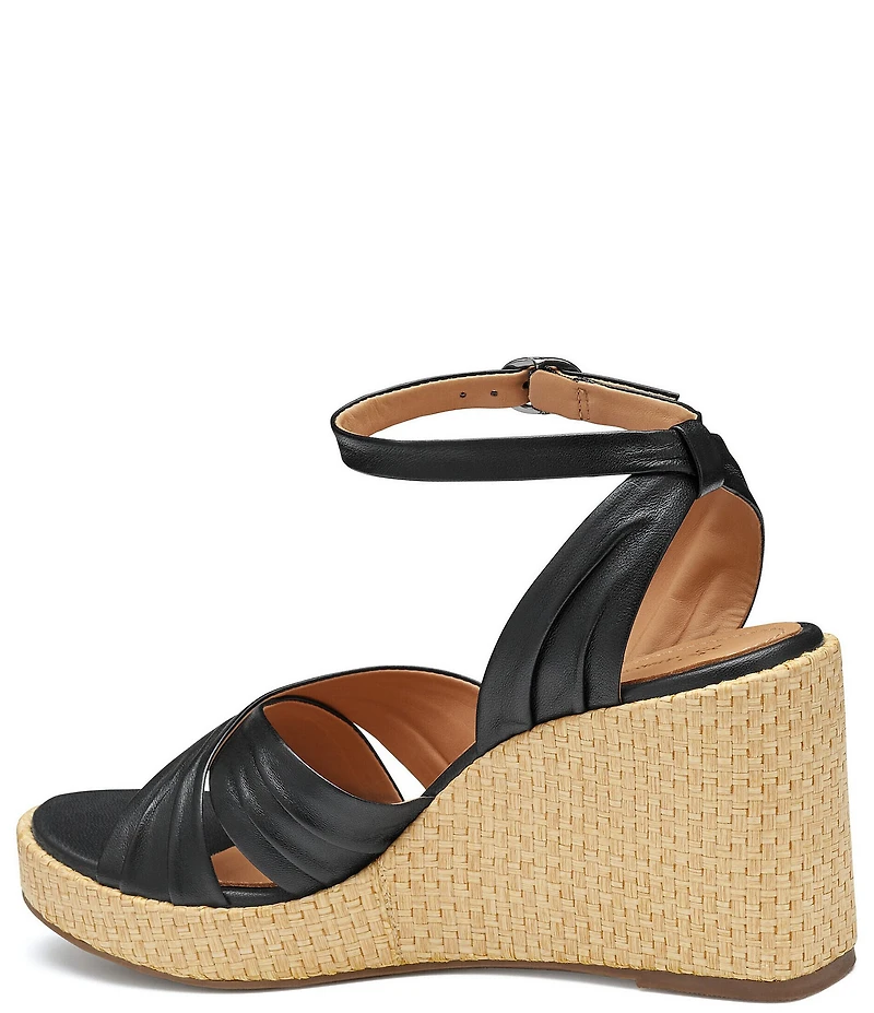 Johnston & Murphy Women's Marcia Leather Cross-Band Espadrille Platform Wedge Sandals
