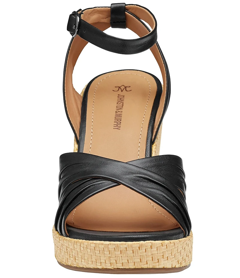 Johnston & Murphy Women's Marcia Leather Cross-Band Espadrille Platform Wedge Sandals