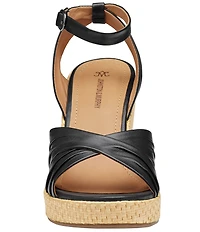 Johnston & Murphy Women's Marcia Leather Cross-Band Espadrille Platform Wedge Sandals