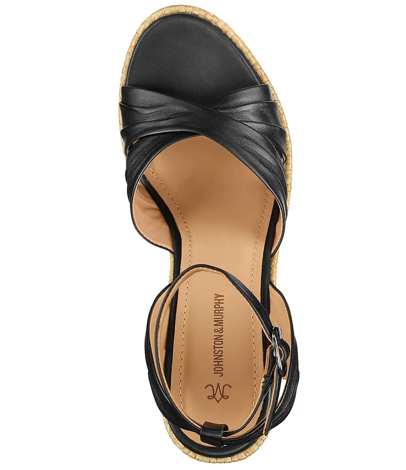 Johnston & Murphy Women's Marcia Leather Cross-Band Espadrille Platform Wedge Sandals