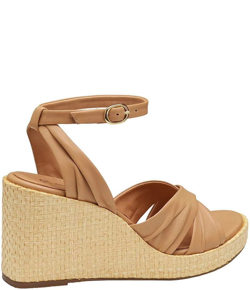 Johnston & Murphy Women's Marcia Leather Cross-Band Espadrille Platform Wedge Sandals