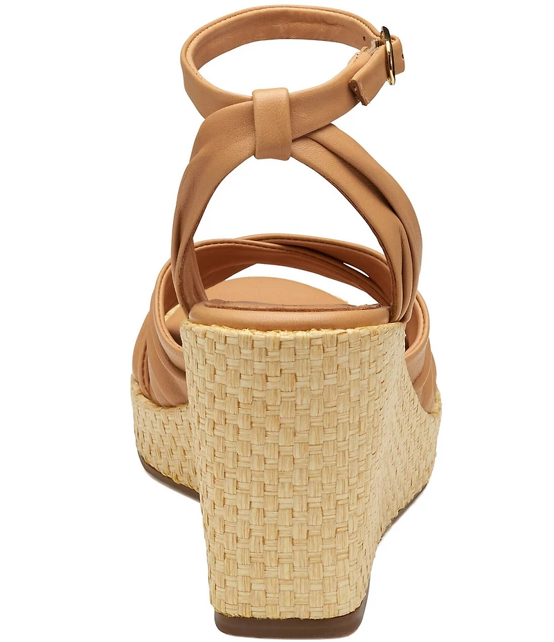 Johnston & Murphy Women's Marcia Leather Cross-Band Espadrille Platform Wedge Sandals