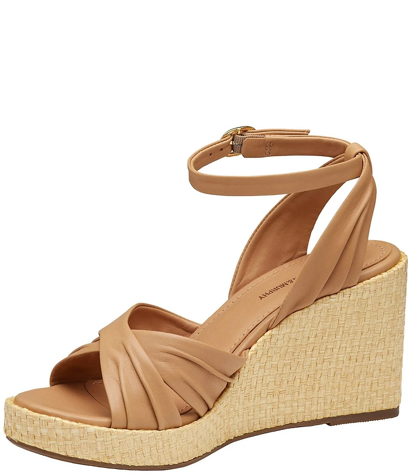 Johnston & Murphy Women's Marcia Leather Cross-Band Espadrille Platform Wedge Sandals