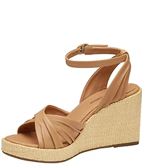 Johnston & Murphy Women's Marcia Leather Cross-Band Espadrille Platform Wedge Sandals