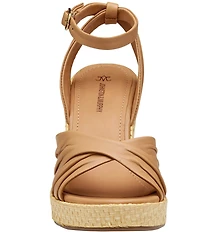 Johnston & Murphy Women's Marcia Leather Cross-Band Espadrille Platform Wedge Sandals