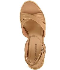 Johnston & Murphy Women's Marcia Leather Cross-Band Espadrille Platform Wedge Sandals