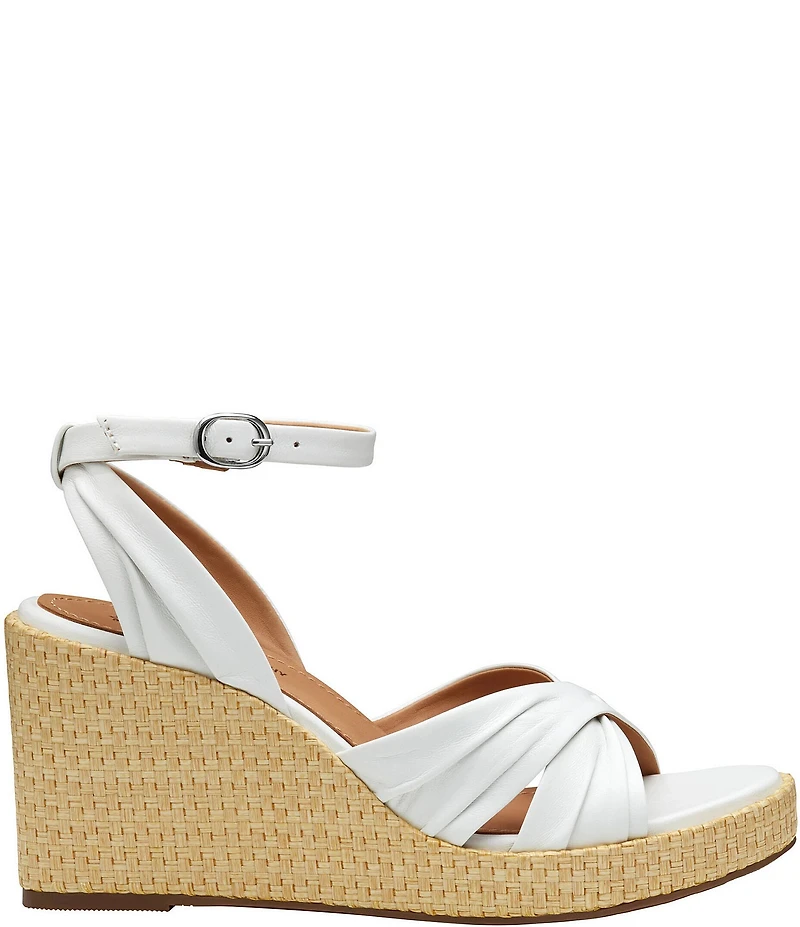 Johnston & Murphy Women's Marcia Leather Cross-Band Espadrille Platform Wedge Sandals