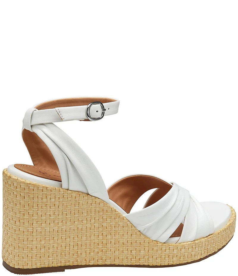 Johnston & Murphy Women's Marcia Leather Cross-Band Espadrille Platform Wedge Sandals