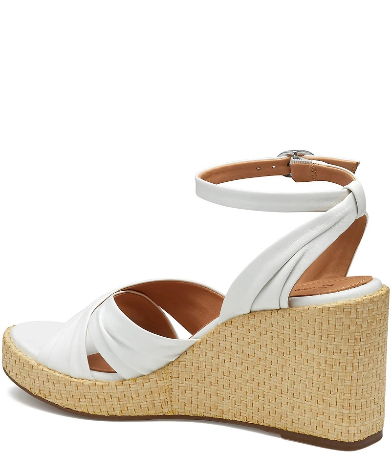 Johnston & Murphy Women's Marcia Leather Cross-Band Espadrille Platform Wedge Sandals