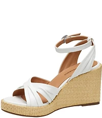 Johnston & Murphy Women's Marcia Leather Cross-Band Espadrille Platform Wedge Sandals