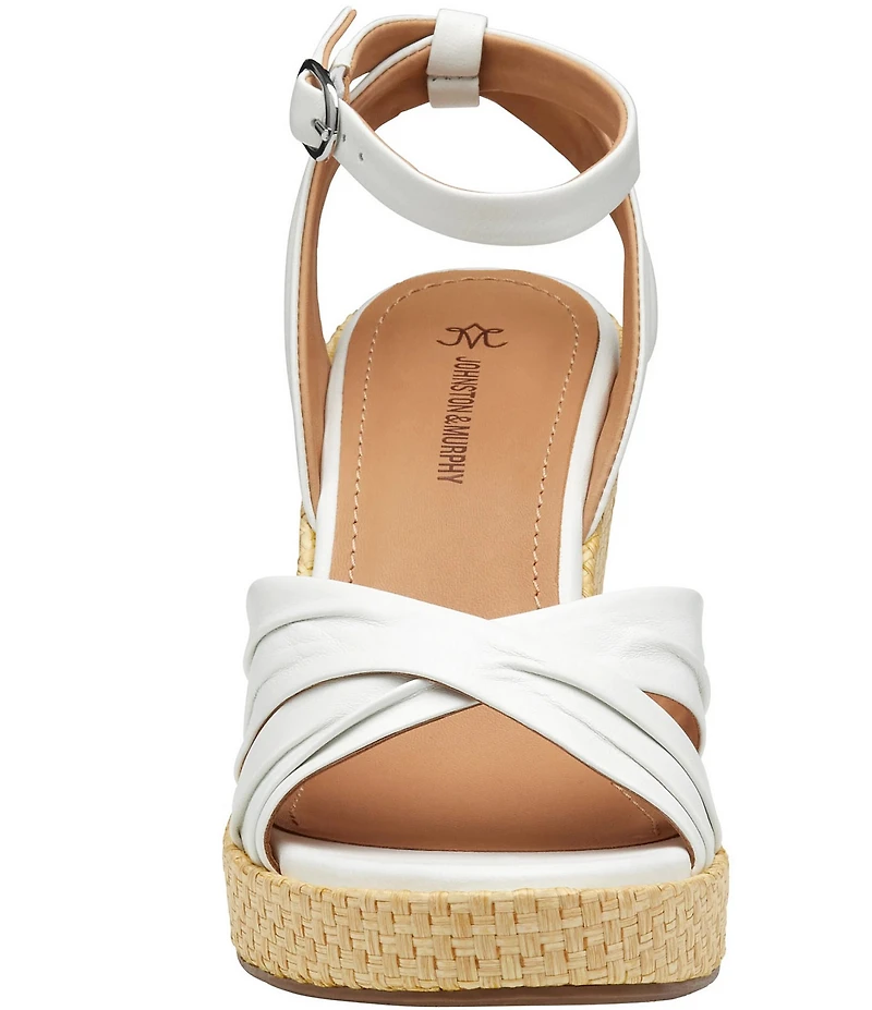 Johnston & Murphy Women's Marcia Leather Cross-Band Espadrille Platform Wedge Sandals