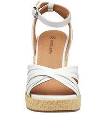 Johnston & Murphy Women's Marcia Leather Cross-Band Espadrille Platform Wedge Sandals
