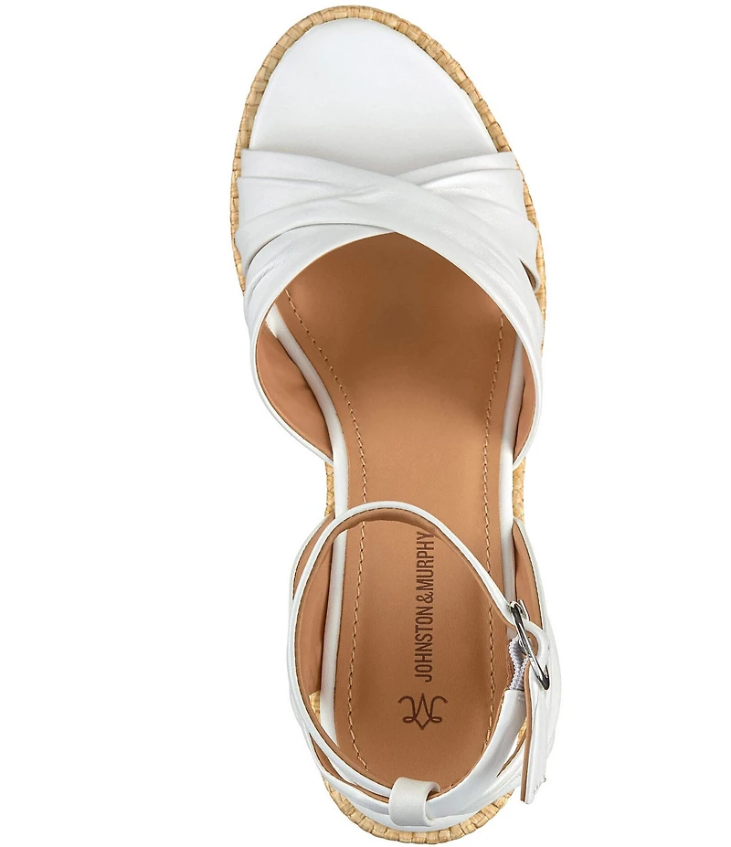 Johnston & Murphy Women's Marcia Leather Cross-Band Espadrille Platform Wedge Sandals