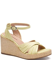 Johnston & Murphy Women's Marcia Leather Cross-Band Espadrille Platform Wedge Sandals