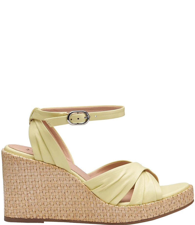 Johnston & Murphy Women's Marcia Leather Cross-Band Espadrille Platform Wedge Sandals