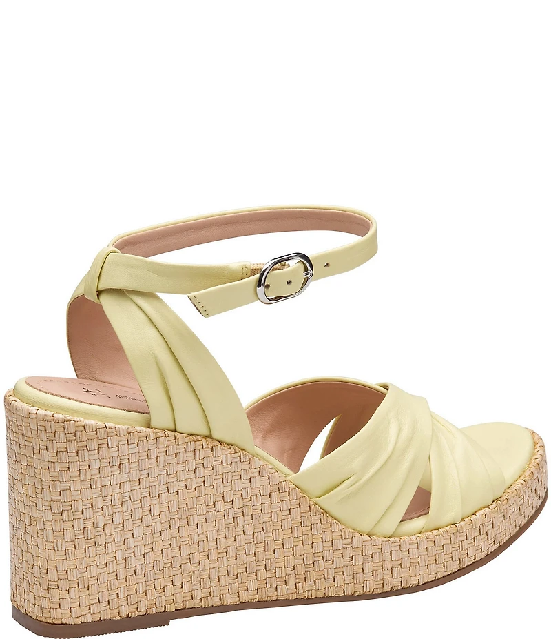 Johnston & Murphy Women's Marcia Leather Cross-Band Espadrille Platform Wedge Sandals