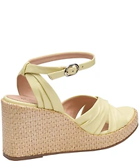 Johnston & Murphy Women's Marcia Leather Cross-Band Espadrille Platform Wedge Sandals