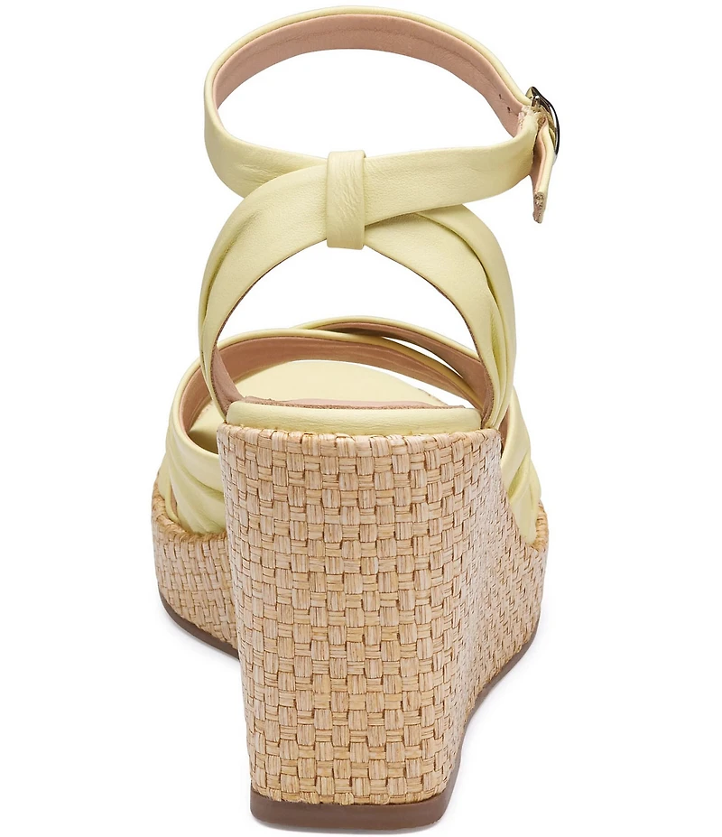 Johnston & Murphy Women's Marcia Leather Cross-Band Espadrille Platform Wedge Sandals