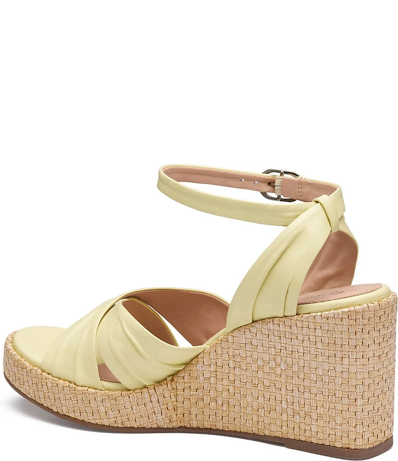 Johnston & Murphy Women's Marcia Leather Cross-Band Espadrille Platform Wedge Sandals