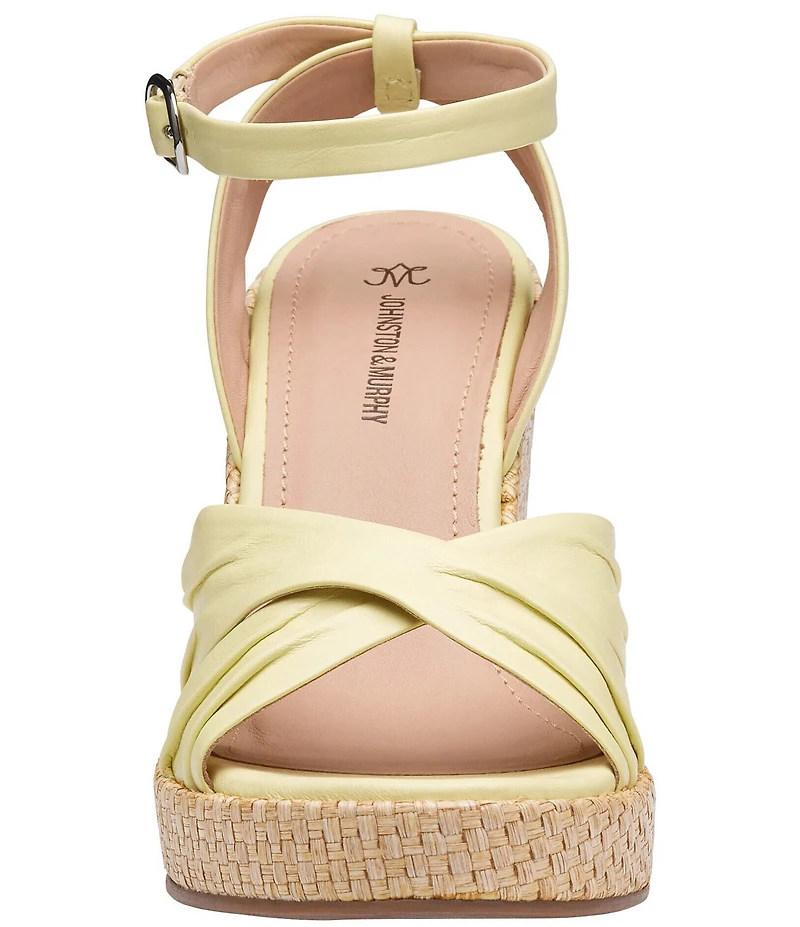 Johnston & Murphy Women's Marcia Leather Cross-Band Espadrille Platform Wedge Sandals