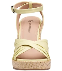 Johnston & Murphy Women's Marcia Leather Cross-Band Espadrille Platform Wedge Sandals