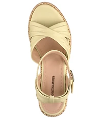 Johnston & Murphy Women's Marcia Leather Cross-Band Espadrille Platform Wedge Sandals
