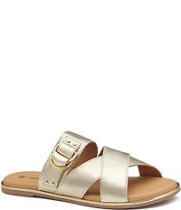 Johnston & Murphy Shayla Leather Cross-Band D-Ring Hardware Slide Sandals