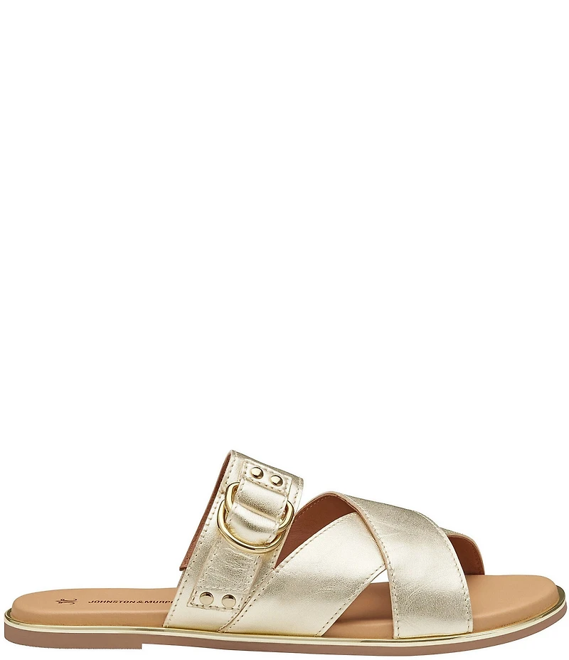 Johnston & Murphy Shayla Leather Cross-Band D-Ring Hardware Slide Sandals