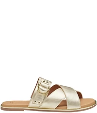 Johnston & Murphy Shayla Leather Cross-Band D-Ring Hardware Slide Sandals