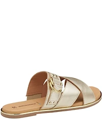 Johnston & Murphy Shayla Leather Cross-Band D-Ring Hardware Slide Sandals