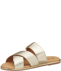 Johnston & Murphy Shayla Leather Cross-Band D-Ring Hardware Slide Sandals