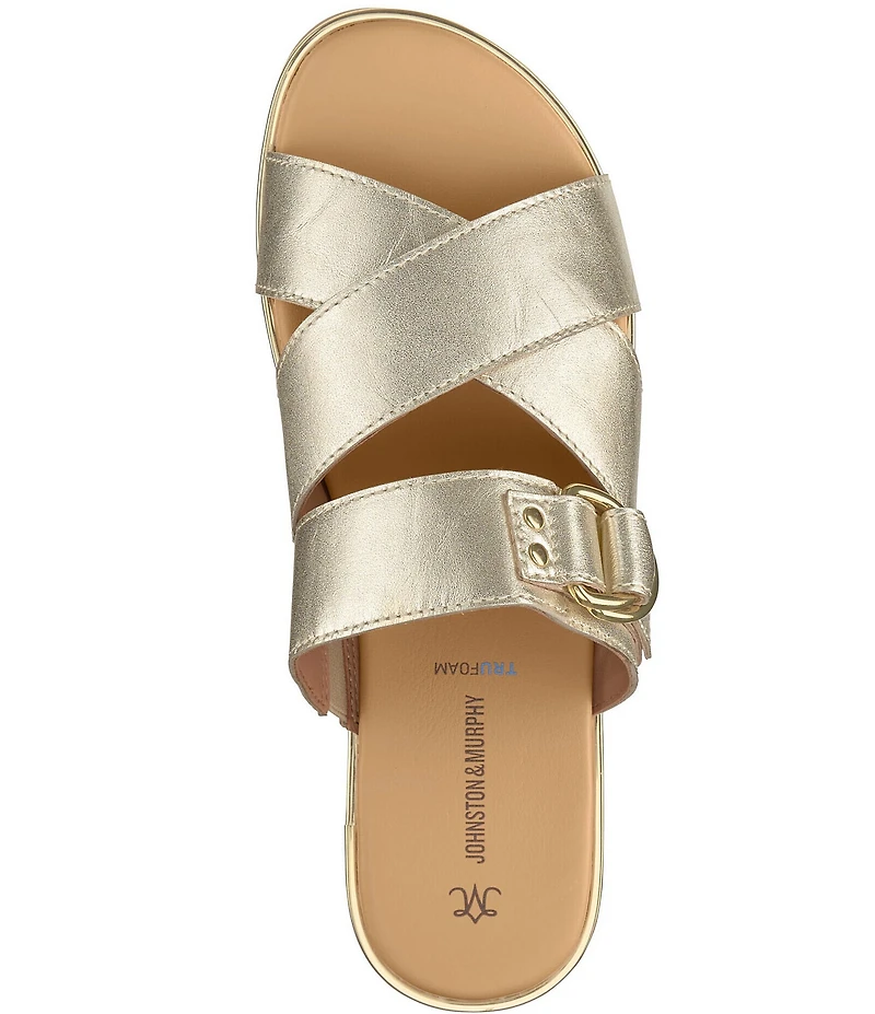 Johnston & Murphy Shayla Leather Cross-Band D-Ring Hardware Slide Sandals