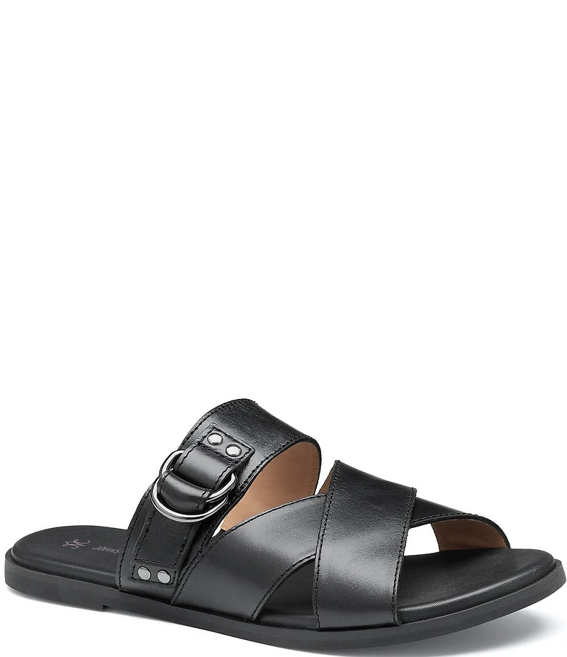 Johnston & Murphy Shayla Leather Cross-Band D-Ring Hardware Slide Sandals