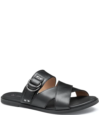 Johnston & Murphy Shayla Leather Cross-Band D-Ring Hardware Slide Sandals