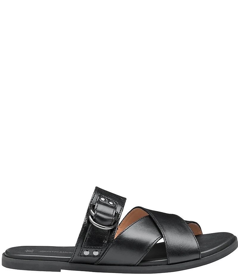 Johnston & Murphy Shayla Leather Cross-Band D-Ring Hardware Slide Sandals