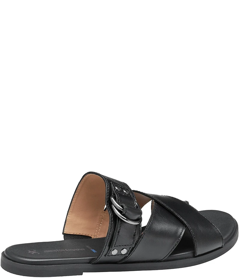 Johnston & Murphy Shayla Leather Cross-Band D-Ring Hardware Slide Sandals