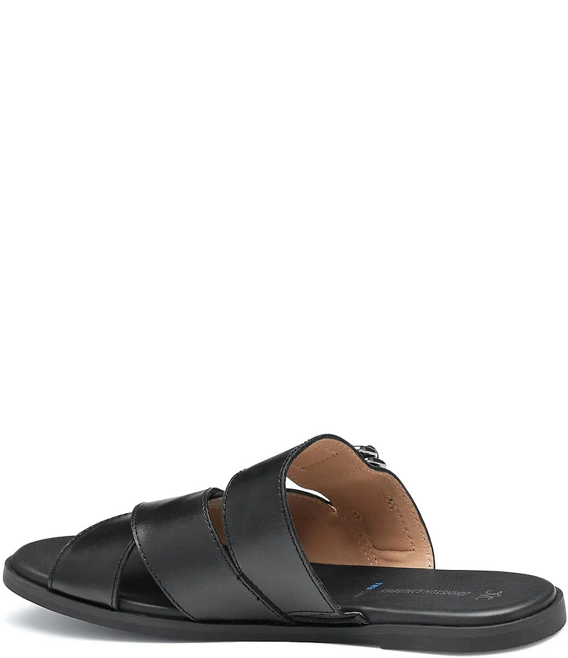 Johnston & Murphy Shayla Leather Cross-Band D-Ring Hardware Slide Sandals