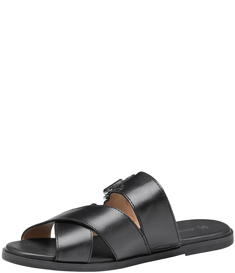 Johnston & Murphy Shayla Leather Cross-Band D-Ring Hardware Slide Sandals