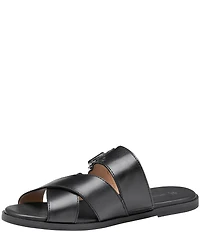 Johnston & Murphy Shayla Leather Cross-Band D-Ring Hardware Slide Sandals